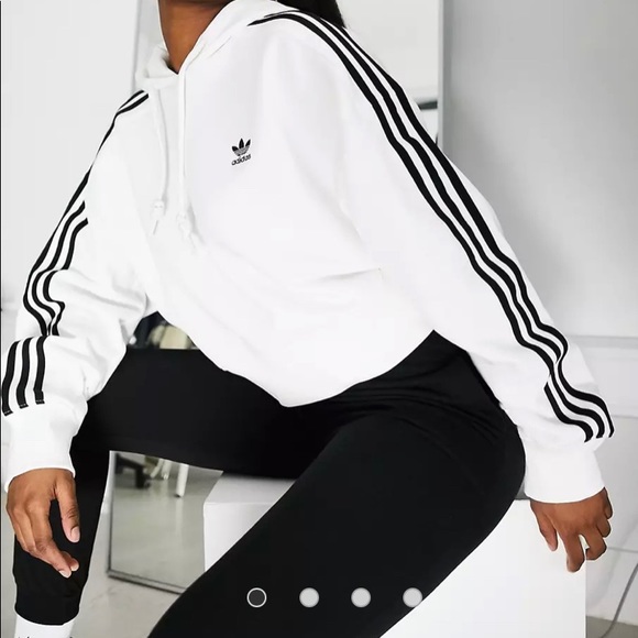 White cropped Adidas hoodie - - Picture 1 of 6